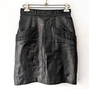 Vintage 80's Black Buttery Soft Leather Pencil Skirt Edgy Chic Rocker ~ Small